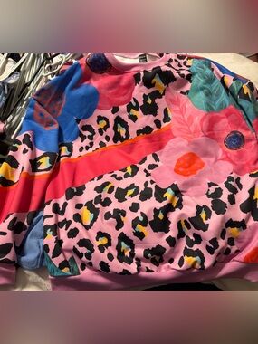 SHEIN Pink Floral & Leopard Mixed-Print Sweatshirt